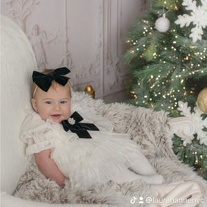 Petite Hailey Dress with matching velvet bow and bloomers 6 months